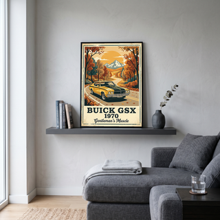 Buick GSX 1970 Poster — Vintage Muscle Car Fall Mountain Road Print