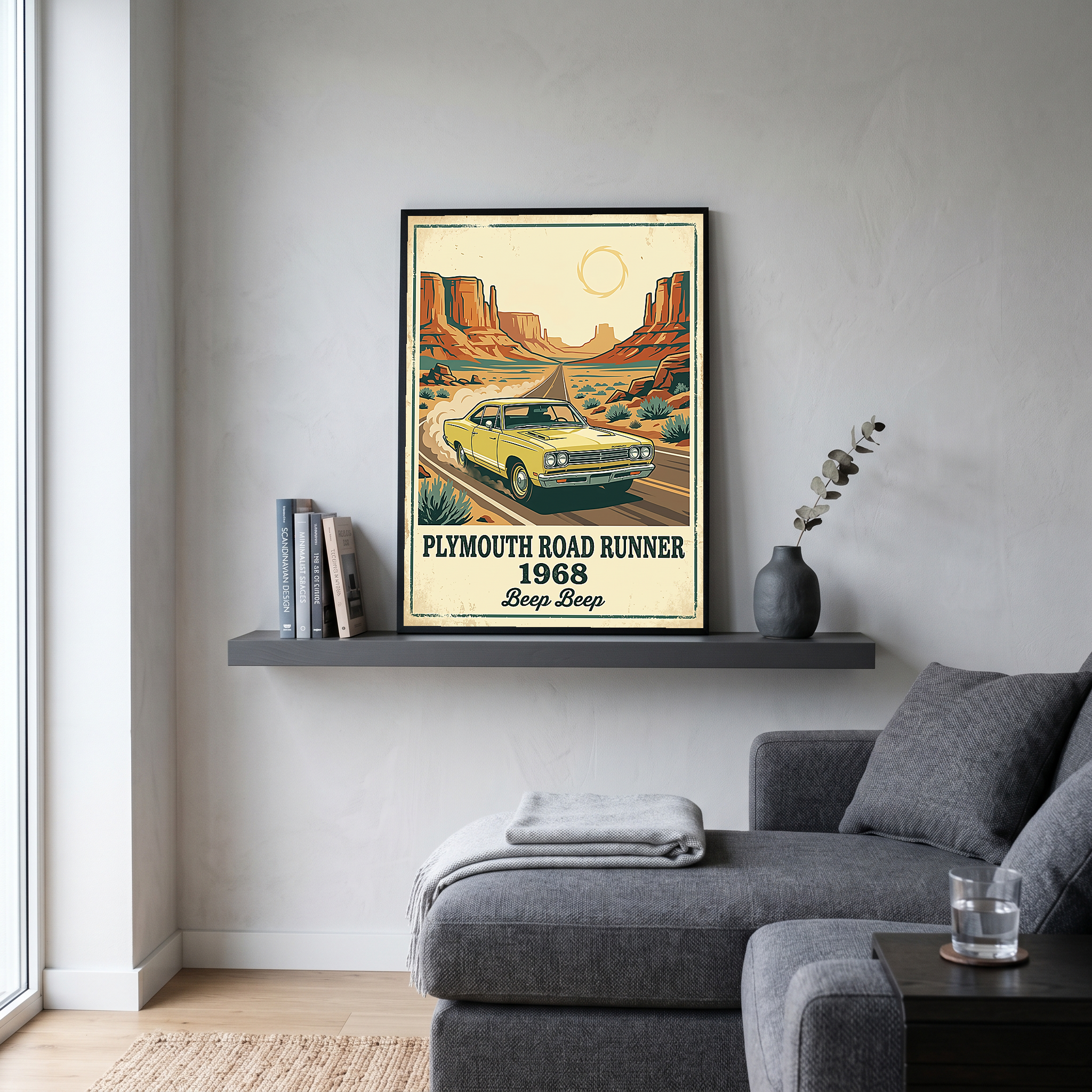 Plymouth Road Runner 1968 Poster — Vintage Muscle Car Monument Valley Print