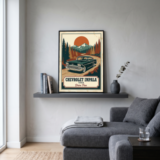 Chevrolet Impala 1958 Poster — Vintage Muscle Mountain Pine Sunset Print