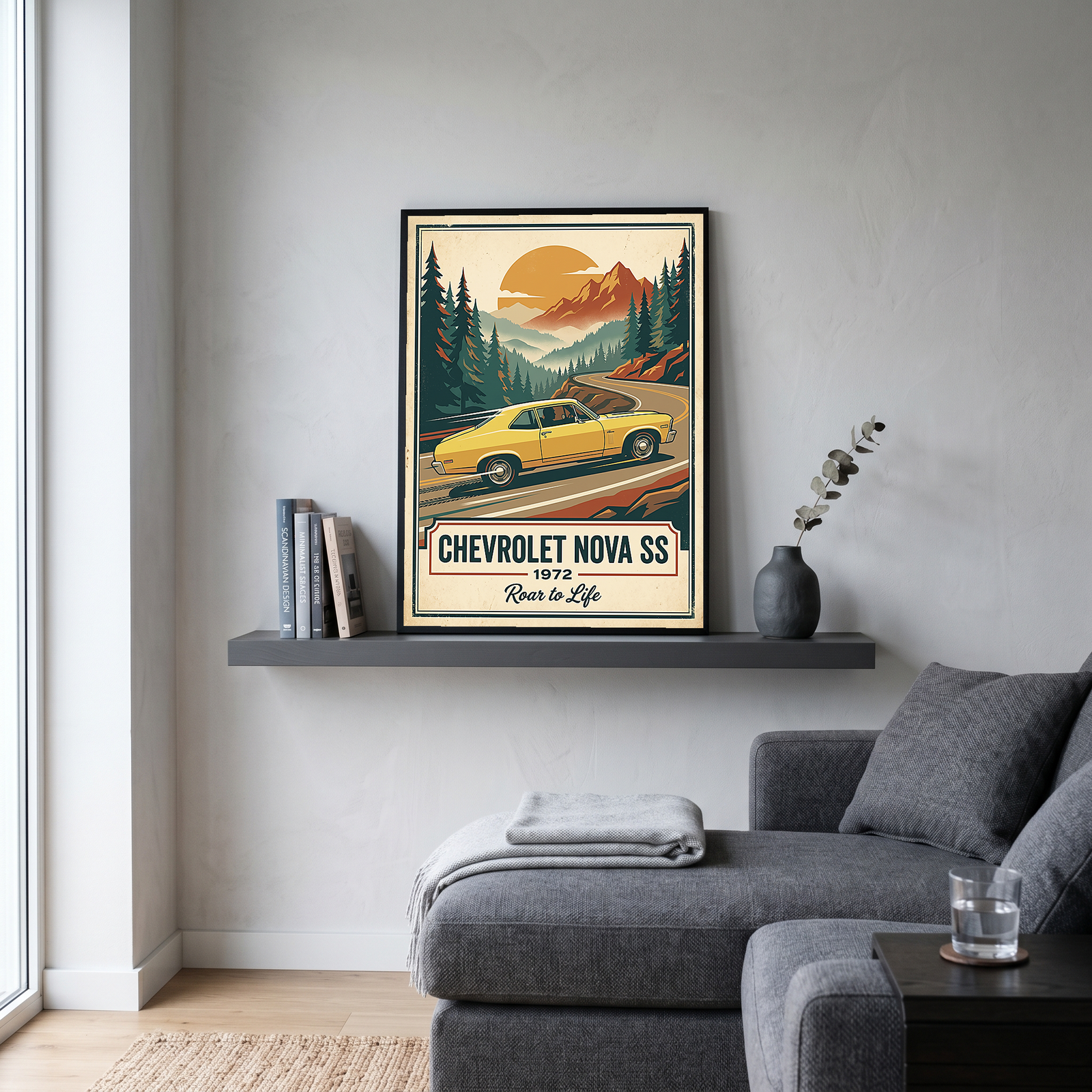 Chevrolet Nova SS 1972 V2 Poster — Vintage Muscle Mountain Pine Winding Road Print