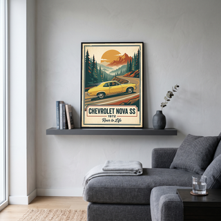 Chevrolet Nova SS 1972 V2 Poster — Vintage Muscle Mountain Pine Winding Road Print