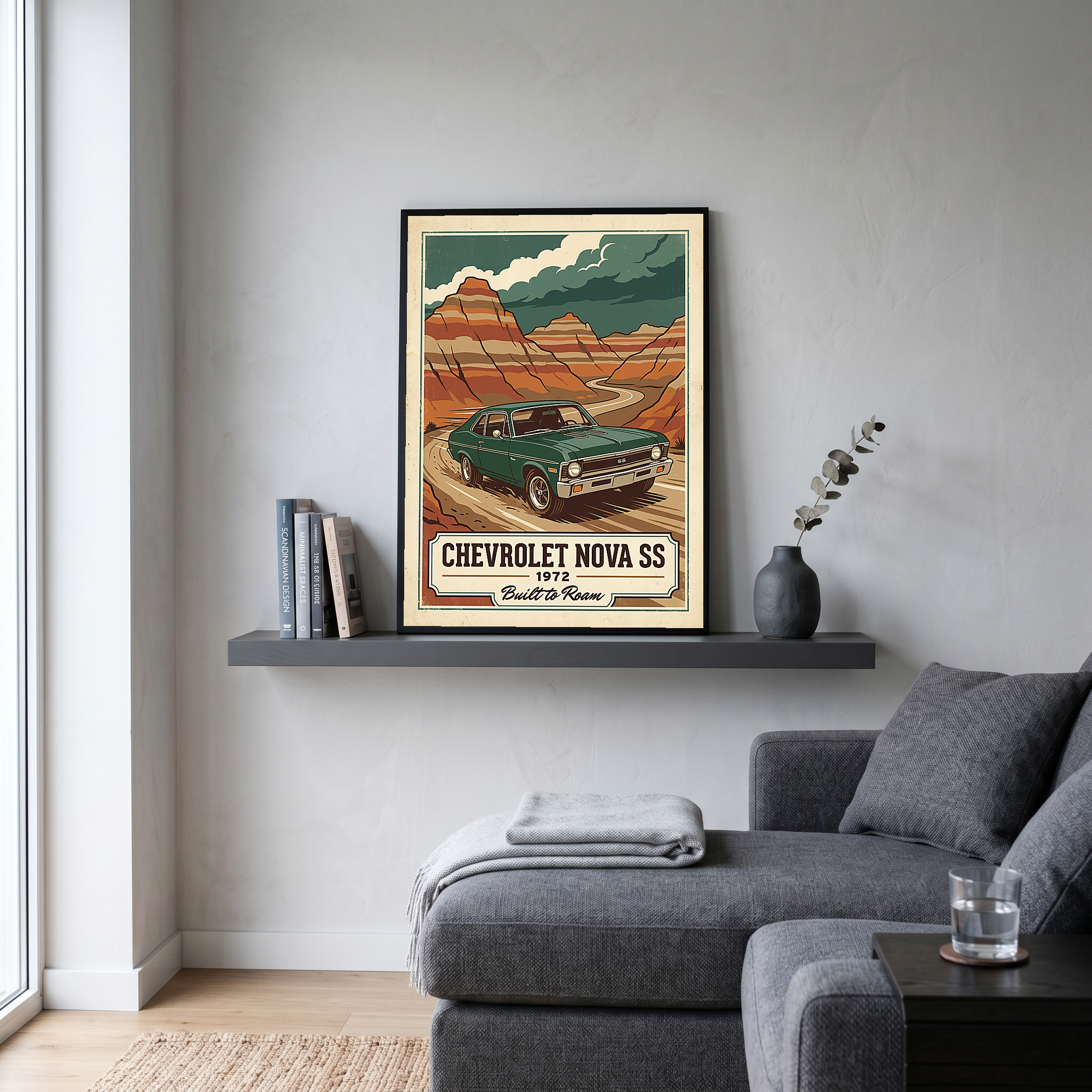 Chevrolet Nova SS 1972 V3 Poster — Vintage Muscle Badlands Canyon Print