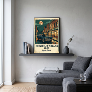 Chevrolet Nova SS 1972 Poster — Vintage Muscle Car Rainy Night Street Print