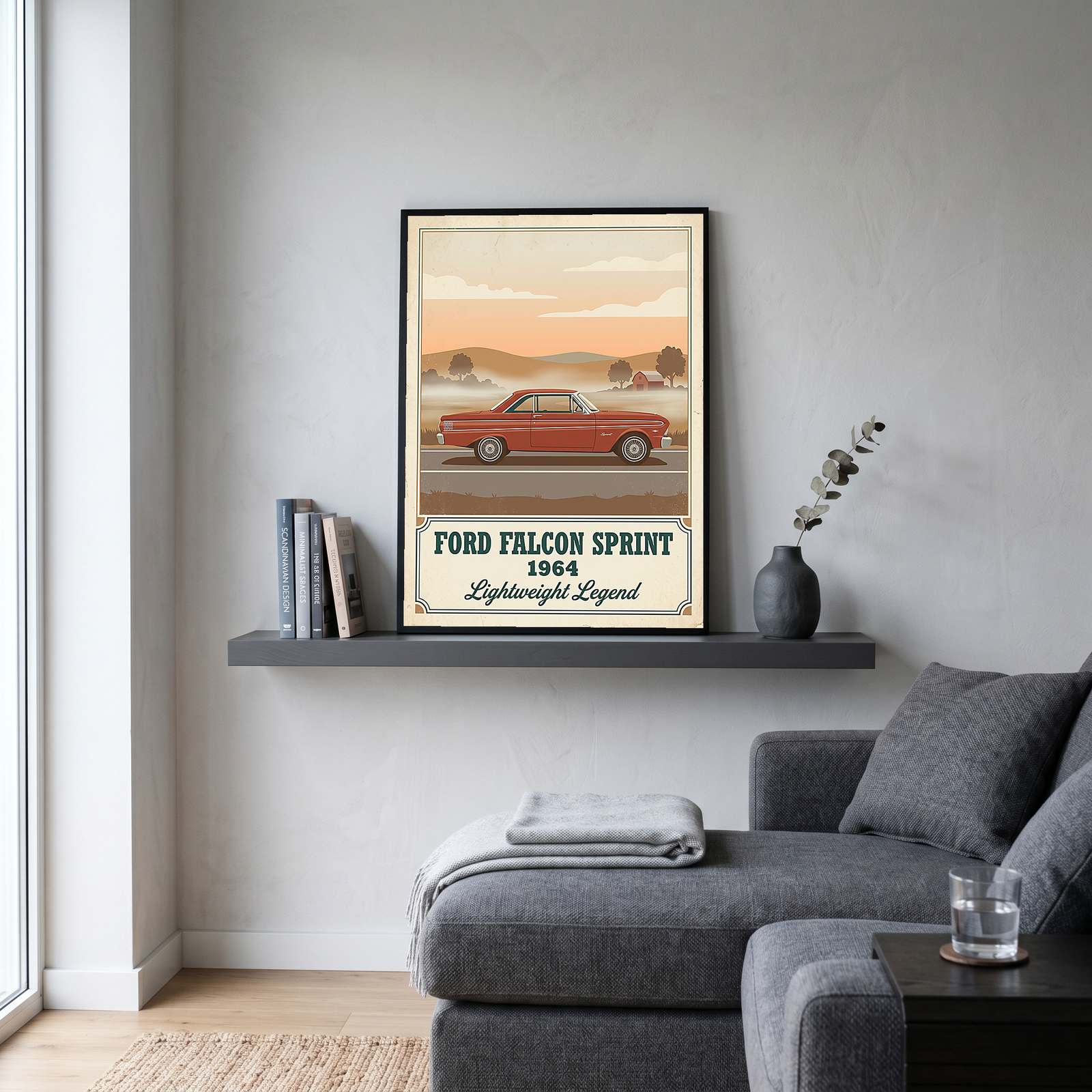 Ford Falcon Sprint 1964 Poster — Vintage Muscle Car Misty Country Road Print