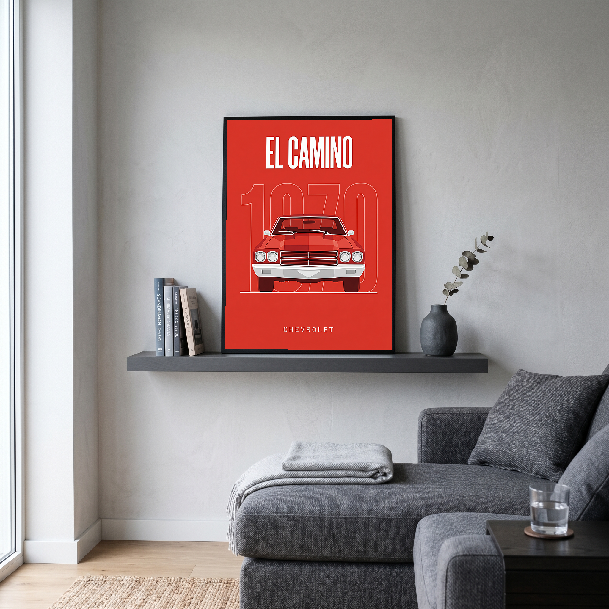 Chevrolet El Camino 1970 Minimalist Poster — Red Muscle Truck Line Art
