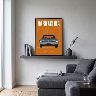 Plymouth Barracuda 1970 Minimalist Poster — Orange Muscle Car Line Art
