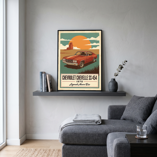 Chevrolet Chevelle SS 454 1970 V8 Sunset Silo Poster — Vintage Muscle Heartland Print