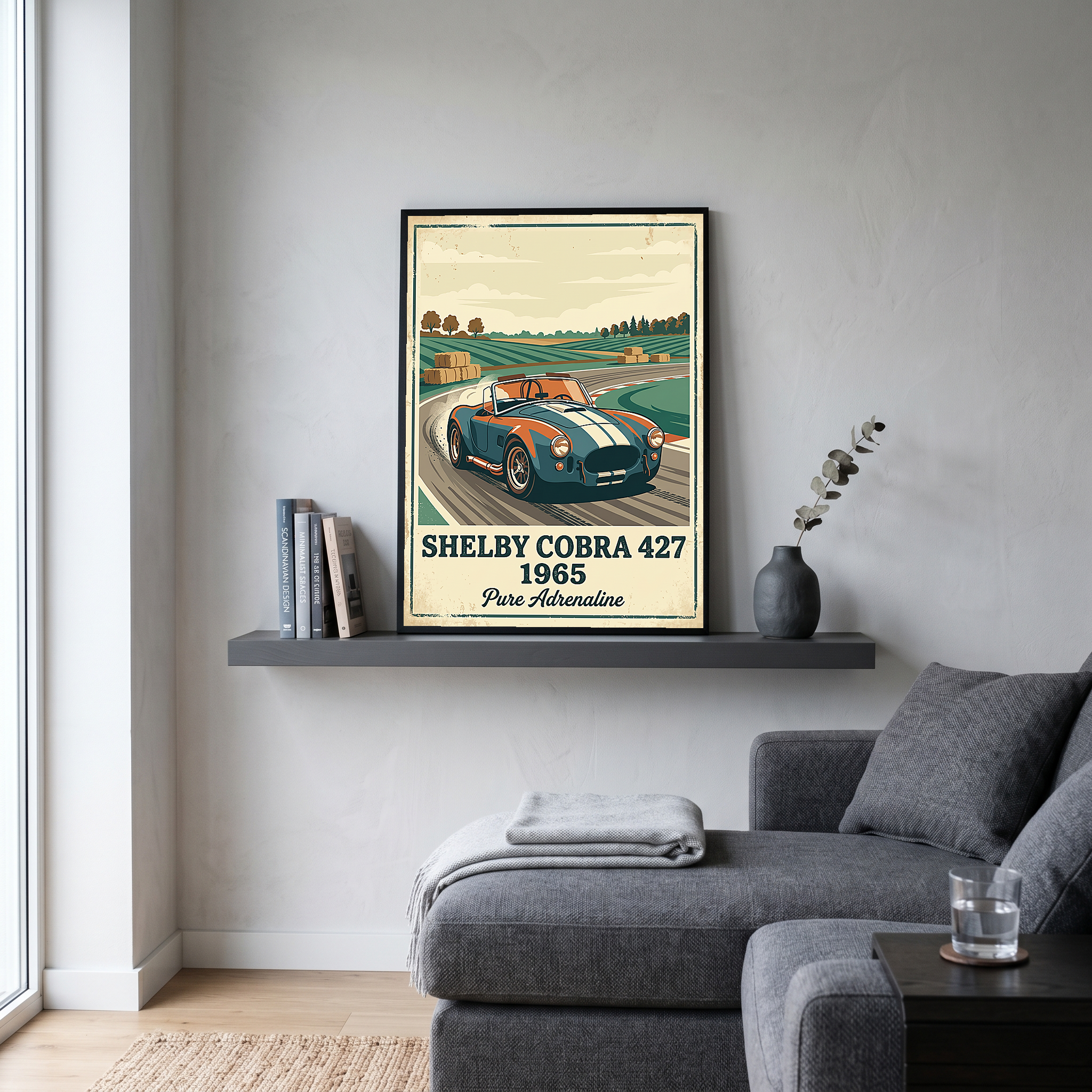 Shelby Cobra 427 1965 Poster — Vintage Race Track Roadster Print