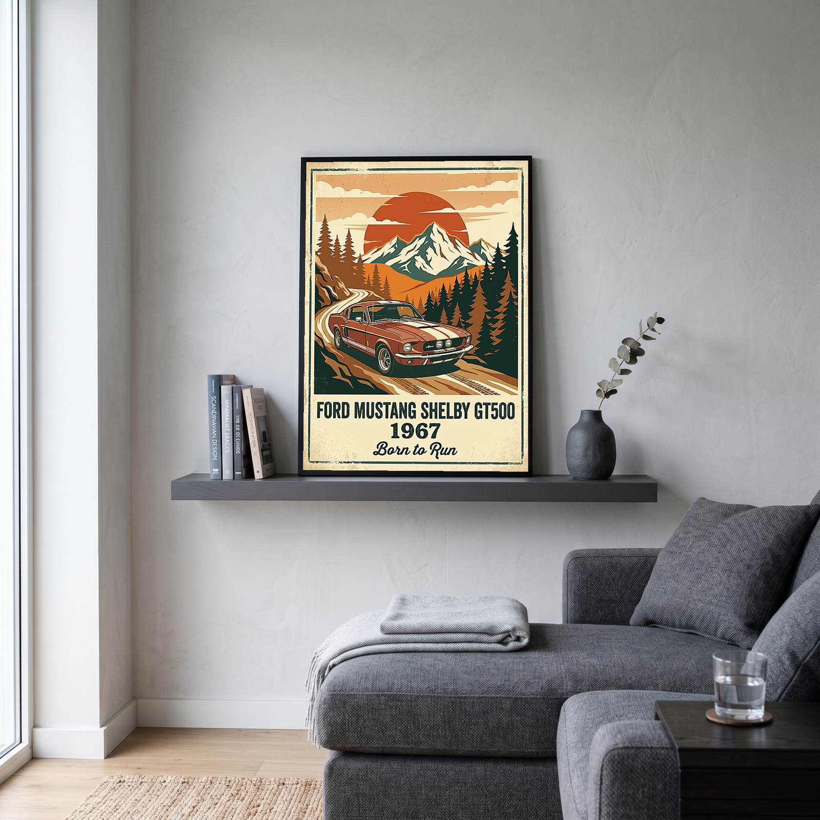 Ford Mustang Shelby GT500 1967 Poster — Vintage Muscle Car Mountain Pine Print