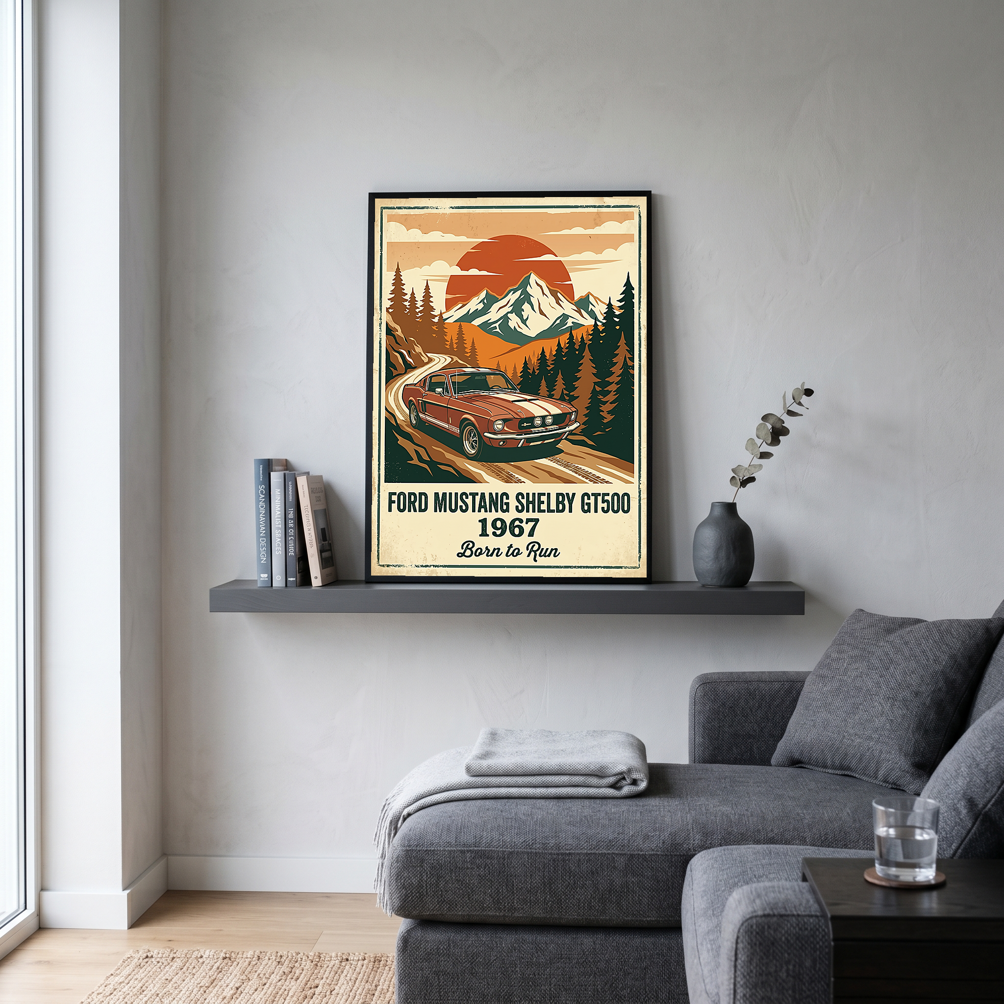 Ford Mustang Shelby GT500 1967 Poster — Vintage Muscle Car Mountain Pine Print