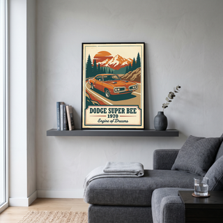 Dodge Super Bee 1970 V2 Poster — Vintage Muscle Mountain Pine Sunset Print