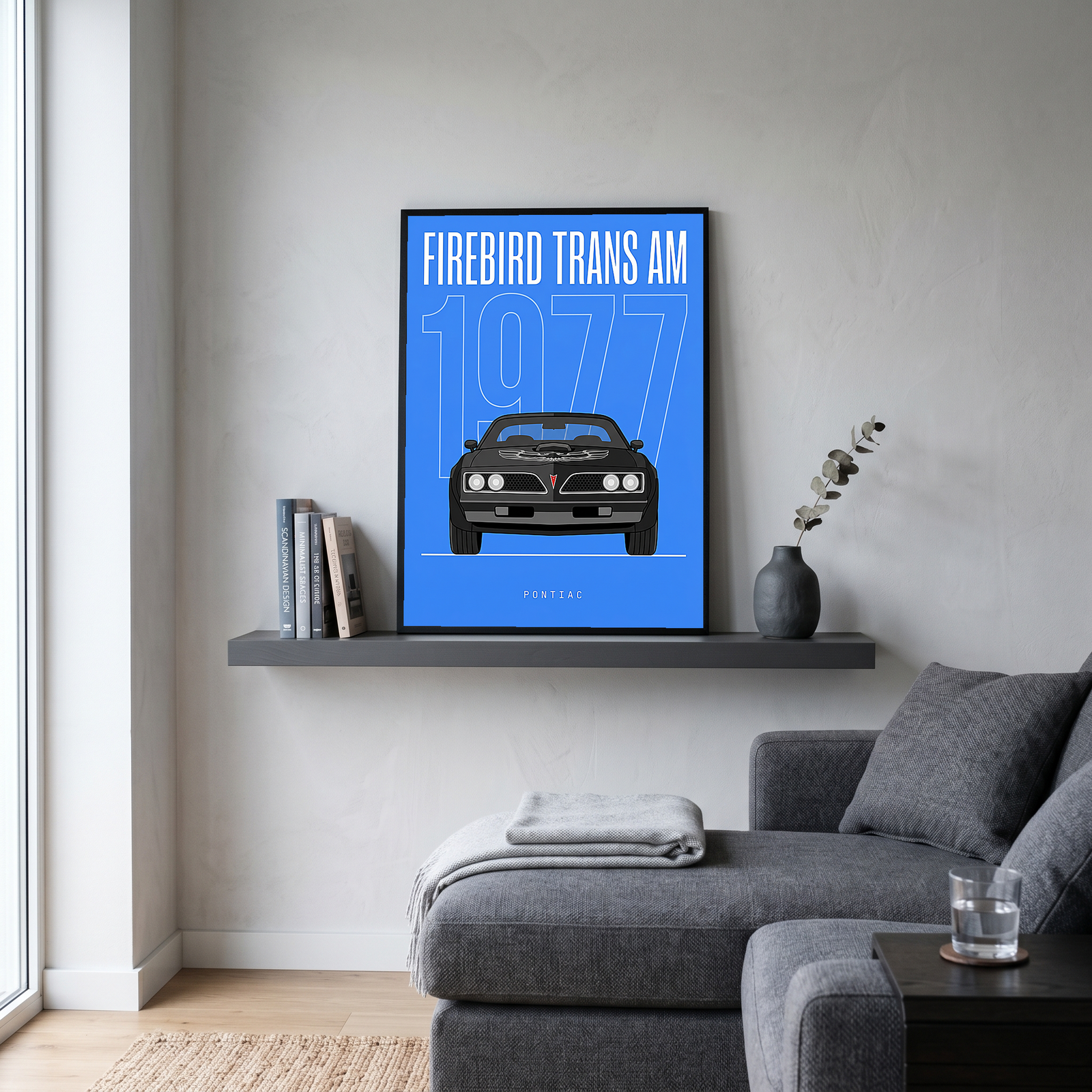 Pontiac Firebird Trans Am 1977 V2 Royal Blue Minimalist Poster — Bandit Muscle Line Art