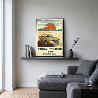 Pontiac GTO Judge 1969 V2 Poster — Vintage Muscle Car Desert Sunset Print