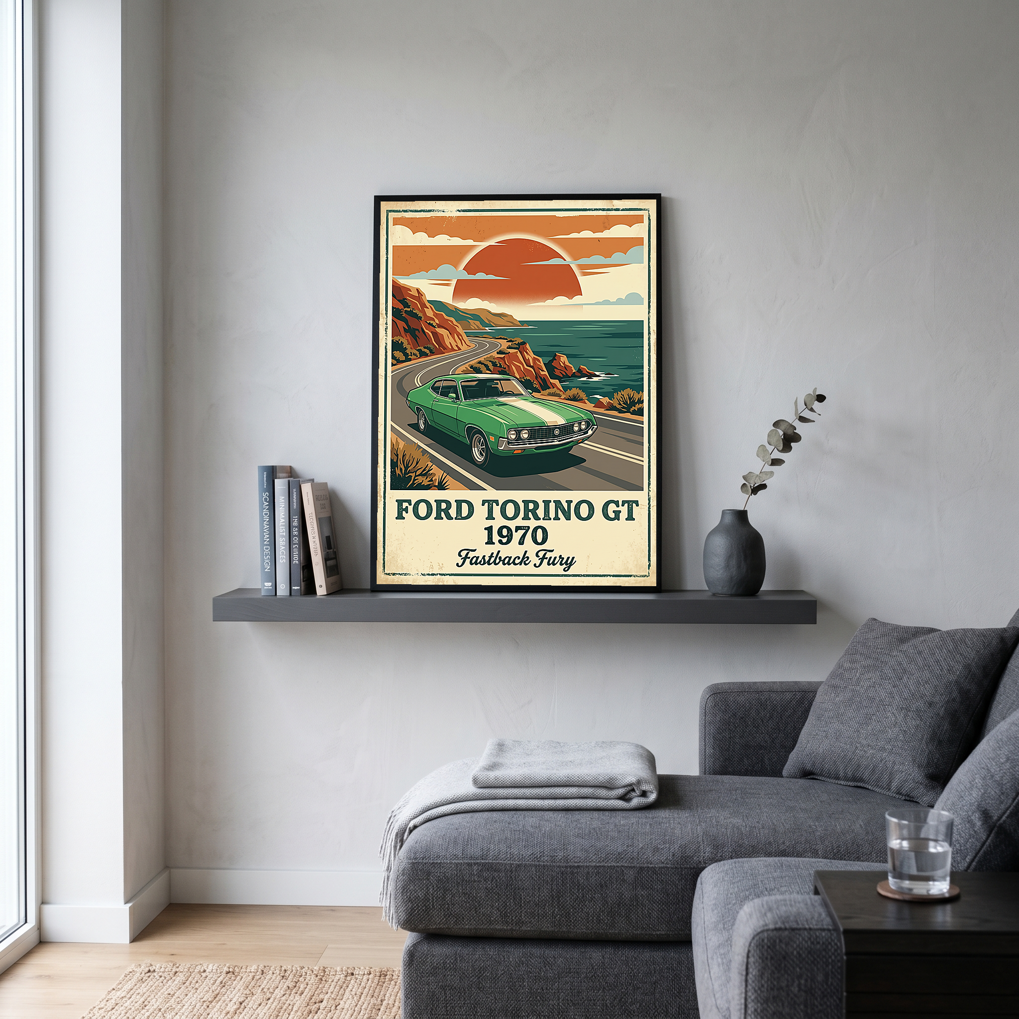 Ford Torino GT 1970 V2 Poster — Vintage Muscle Car Pacific Coast Curve Print