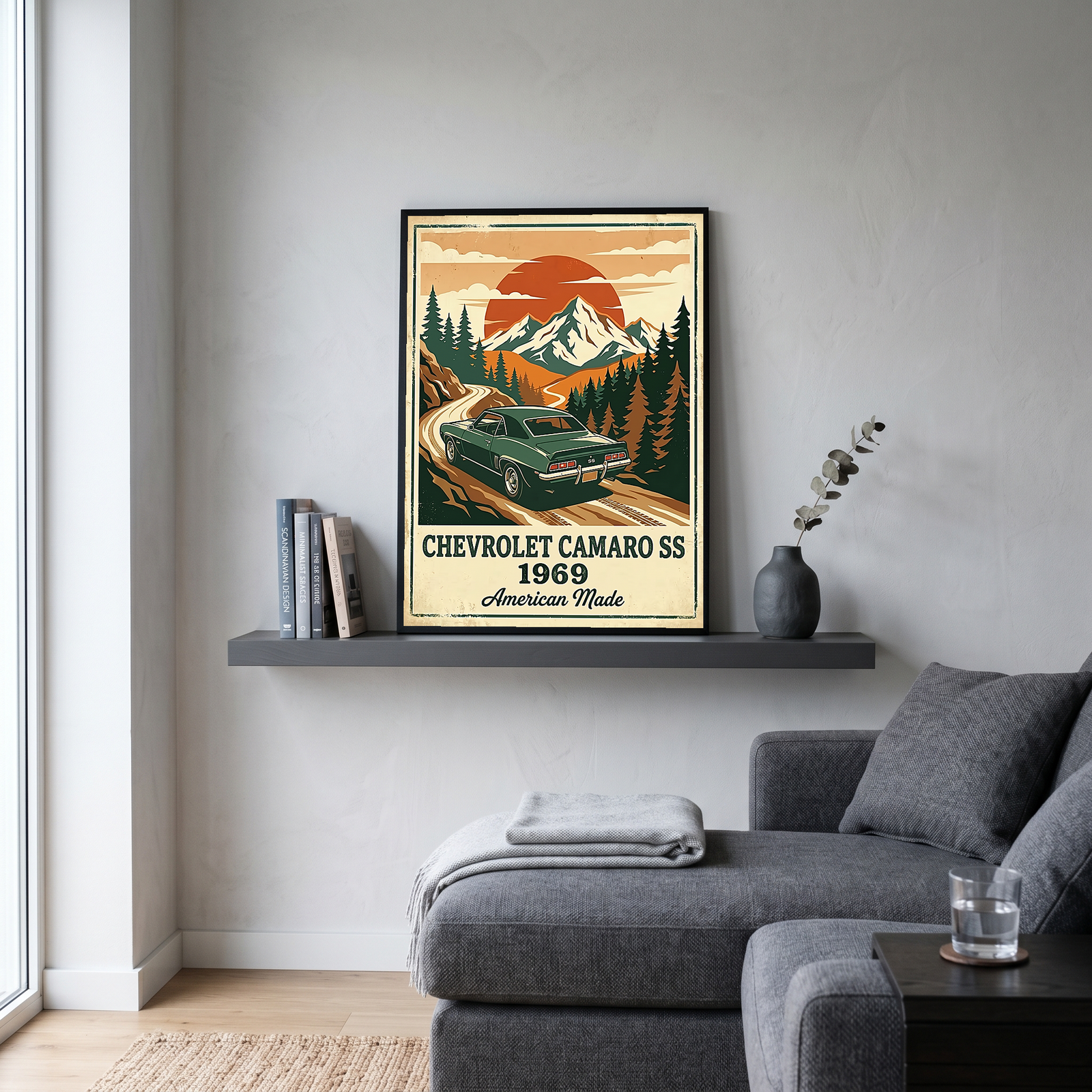 Chevrolet Camaro SS 1969 V2 Poster — Vintage Muscle Car Mountain Pine Print
