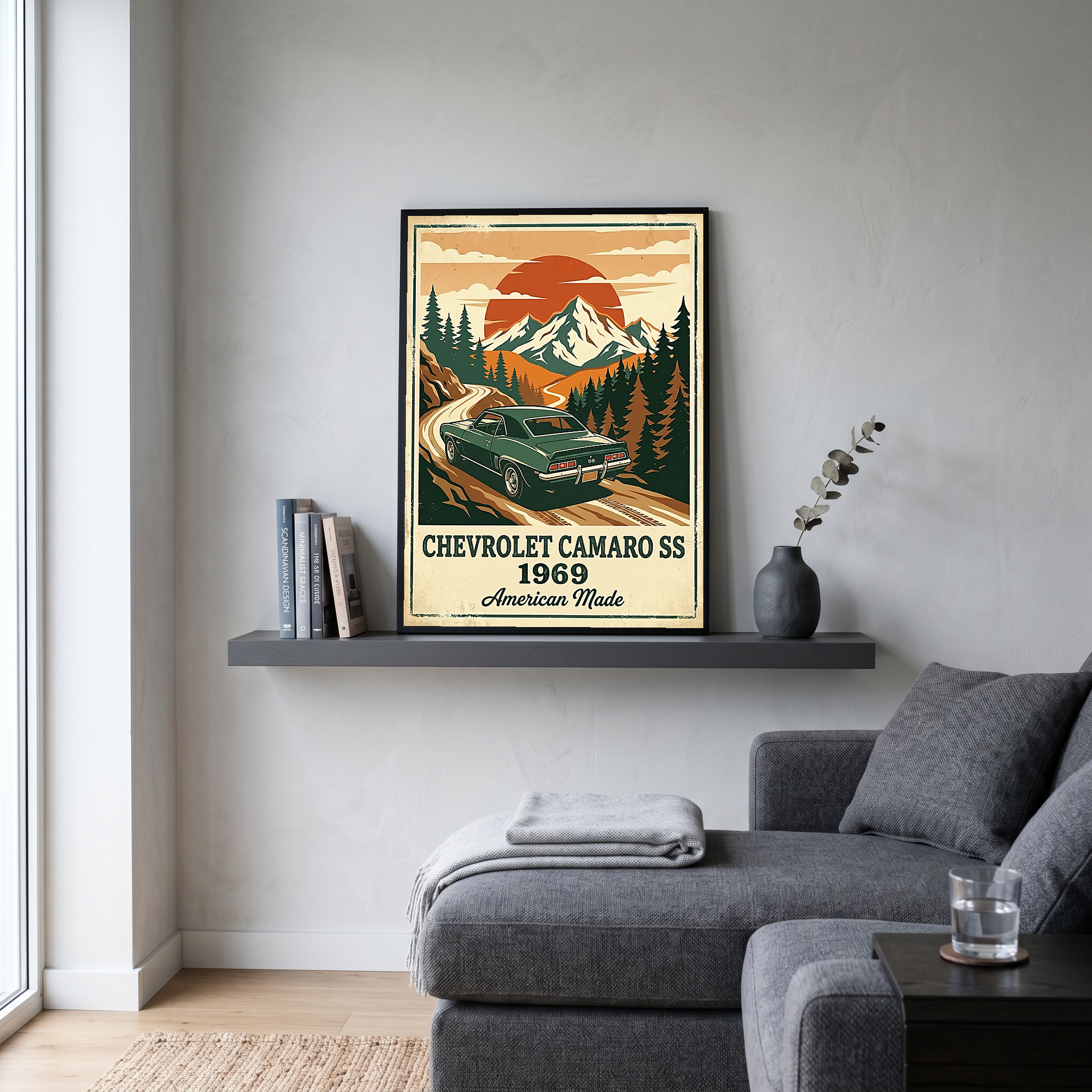 Chevrolet Camaro SS 1969 V2 Poster — Vintage Muscle Car Mountain Pine Print