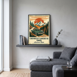 Chevrolet Camaro SS 1969 V2 Poster — Vintage Muscle Car Mountain Pine Print