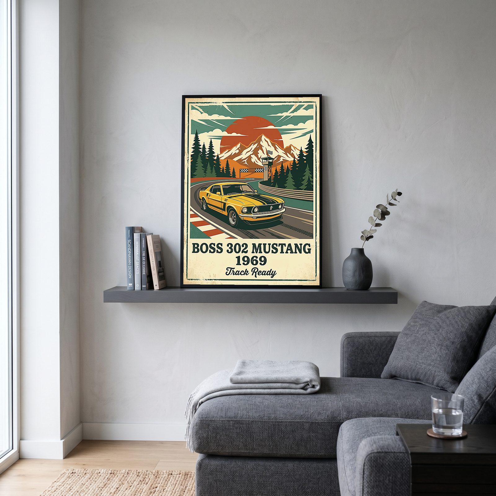Boss 302 Mustang 1969 Poster — Vintage Muscle Car Race Track Print