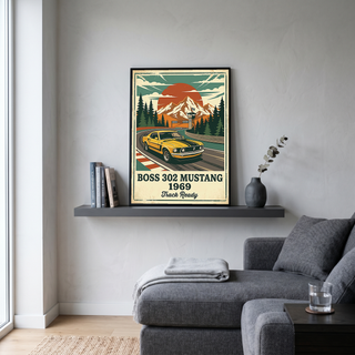Boss 302 Mustang 1969 Poster — Vintage Muscle Car Race Track Print