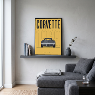 Chevrolet Corvette 1969 V2 Yellow Minimalist Poster — Muscle Car Line Art