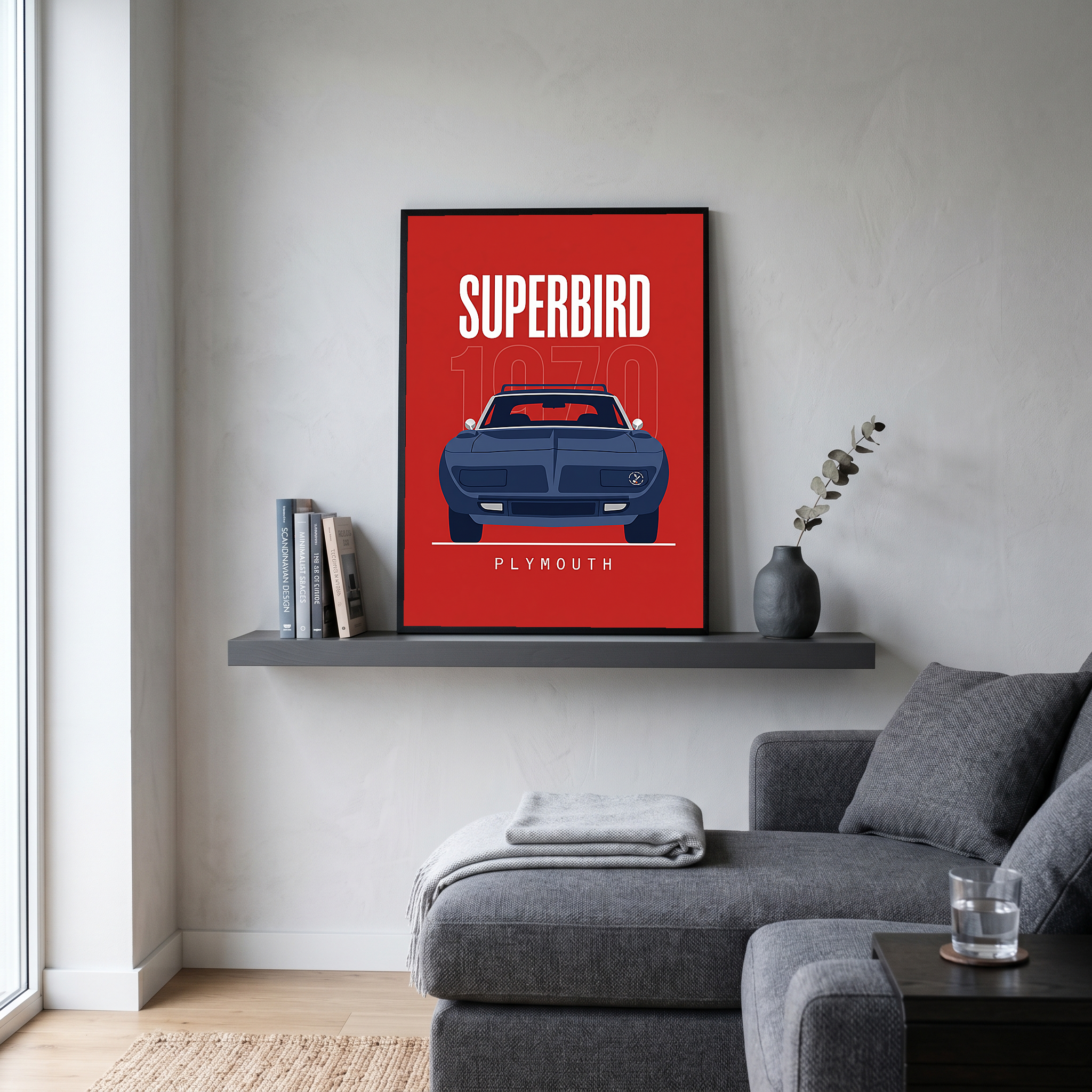 Plymouth Superbird 1970 Minimalist Poster — Red Aero Wing Muscle Line Art
