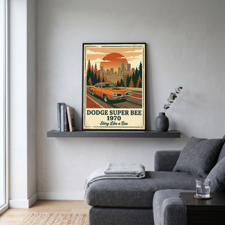 Dodge Super Bee 1970 Poster — Vintage Muscle Car City Skyline Print