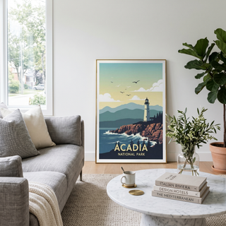 Acadia National Park Poster — Vintage Maine Lighthouse Coastal Print