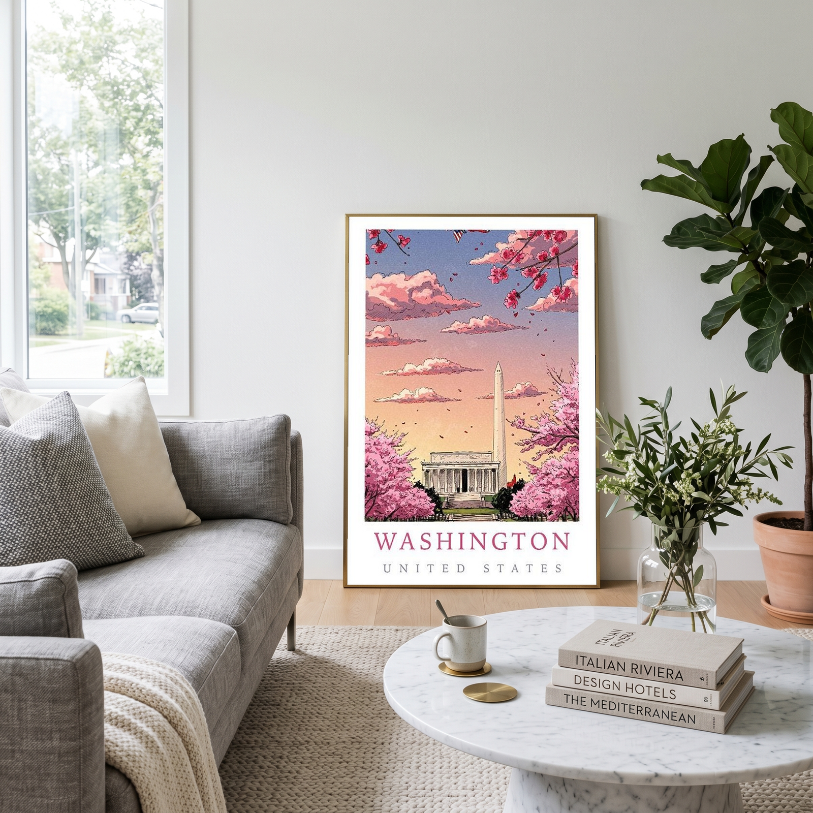 Washington DC — Cherry Blossom Monument Wall Art Print