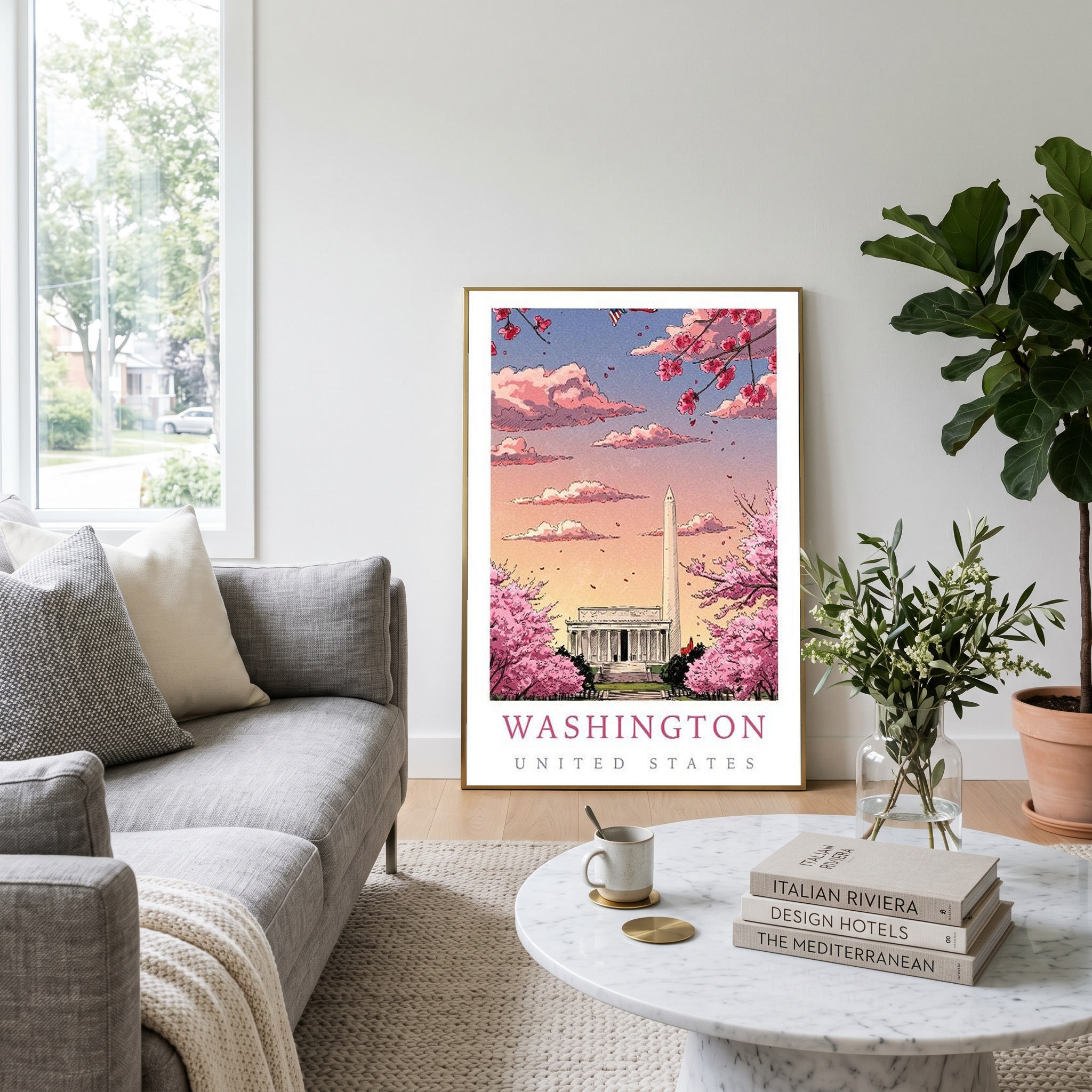 Washington DC — Cherry Blossom Monument Wall Art Print