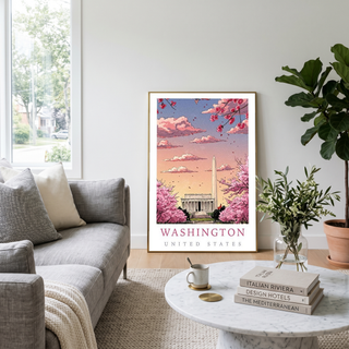 Washington DC — Cherry Blossom Monument Wall Art Print