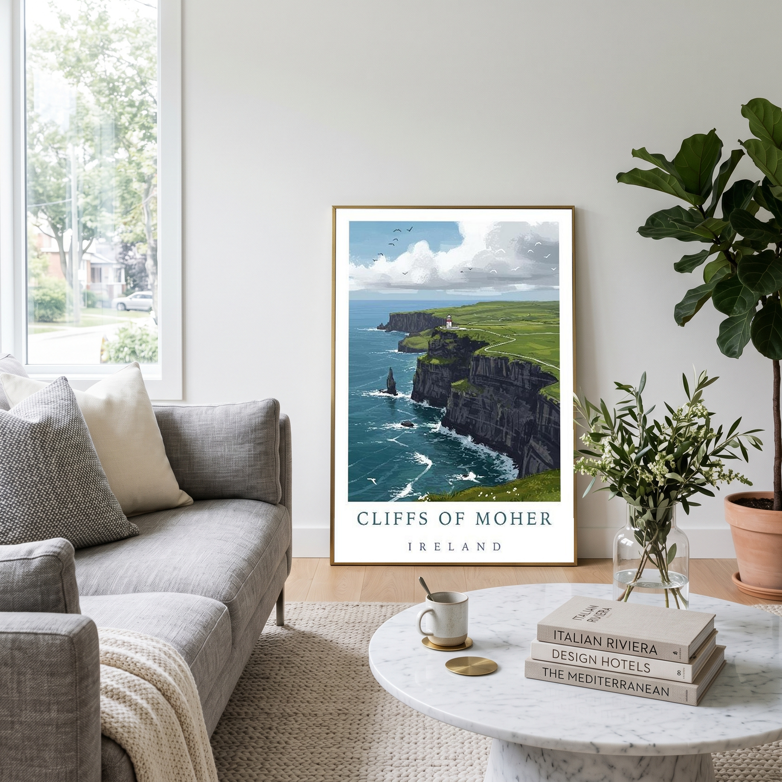 Cliffs of Moher Ireland Travel Poster — Coastal Lighthouse Atlantic Print