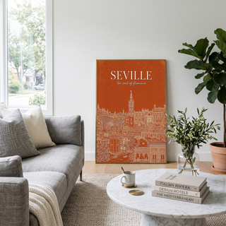 Seville Line Art Print — Terracotta Giralda Tower Plaza de España Wall Art