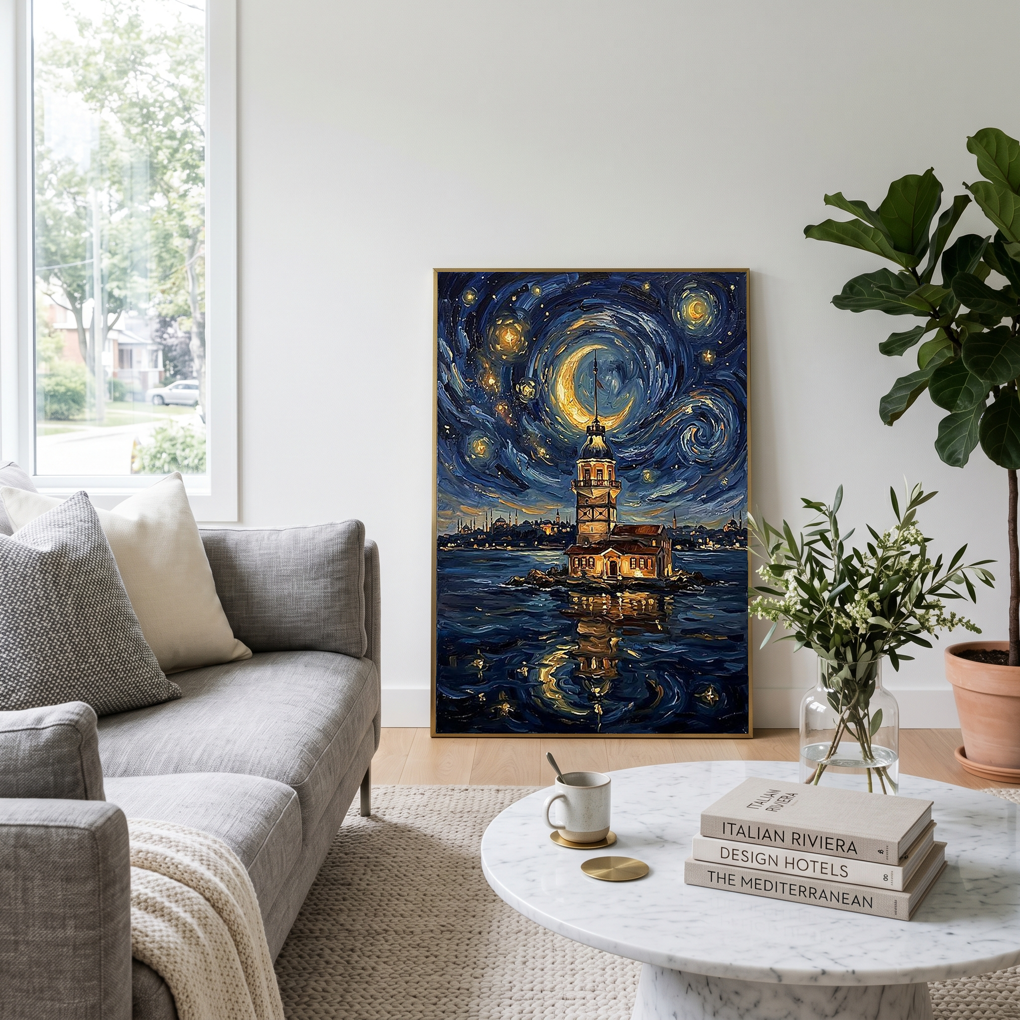 Maiden Tower Istanbul Crescent Moon Print — Van Gogh-Style Bosphorus Wall Art