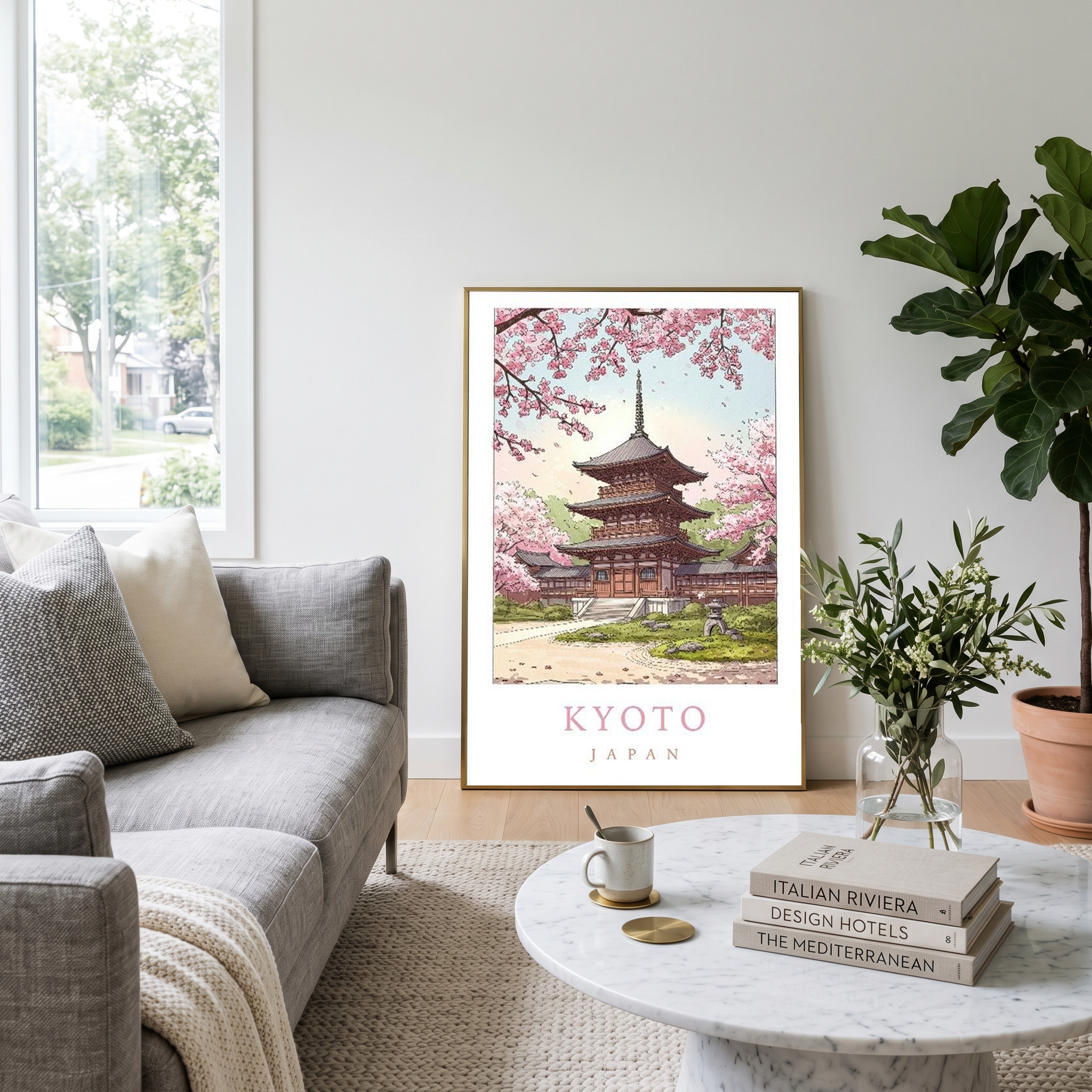 Kyoto Japan Travel Poster — Cherry Blossom Pagoda Temple Print