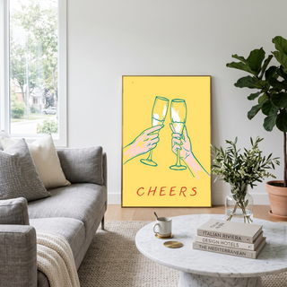 Cheers Champagne Toast Poster - Retro Cocktail Bar Cart Wall Art Print