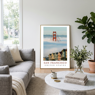 San Francisco Travel Poster — Golden Gate Bridge Painted Ladies Print