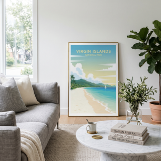 Virgin Islands National Park Poster — Vintage St. John Caribbean Beach Sailboat Print