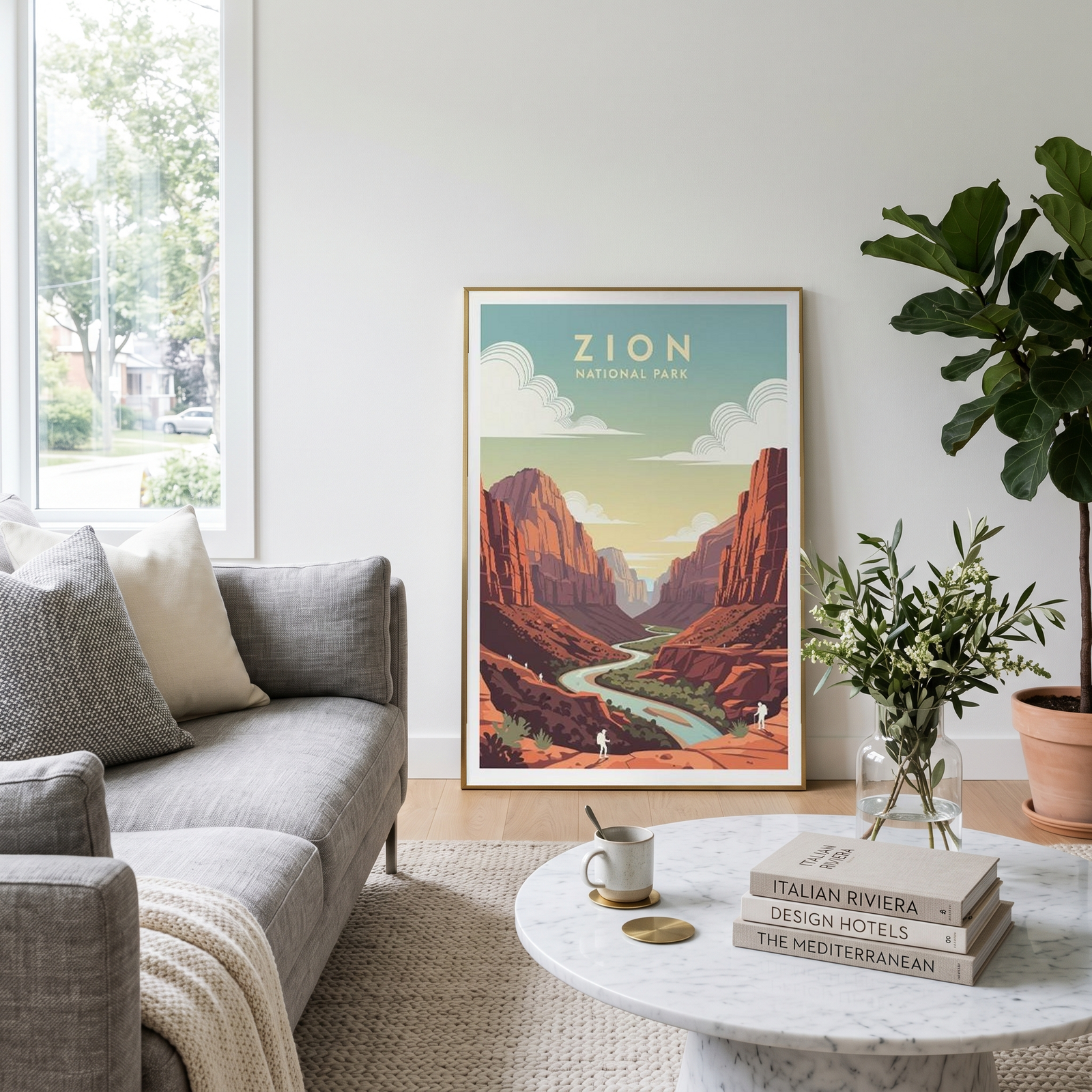 Zion National Park Poster — Vintage Utah Red Canyon Travel Print