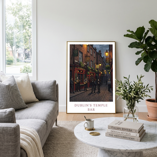 Dublin Ireland Travel Poster — Temple Bar Irish Pub Buskers Night Print