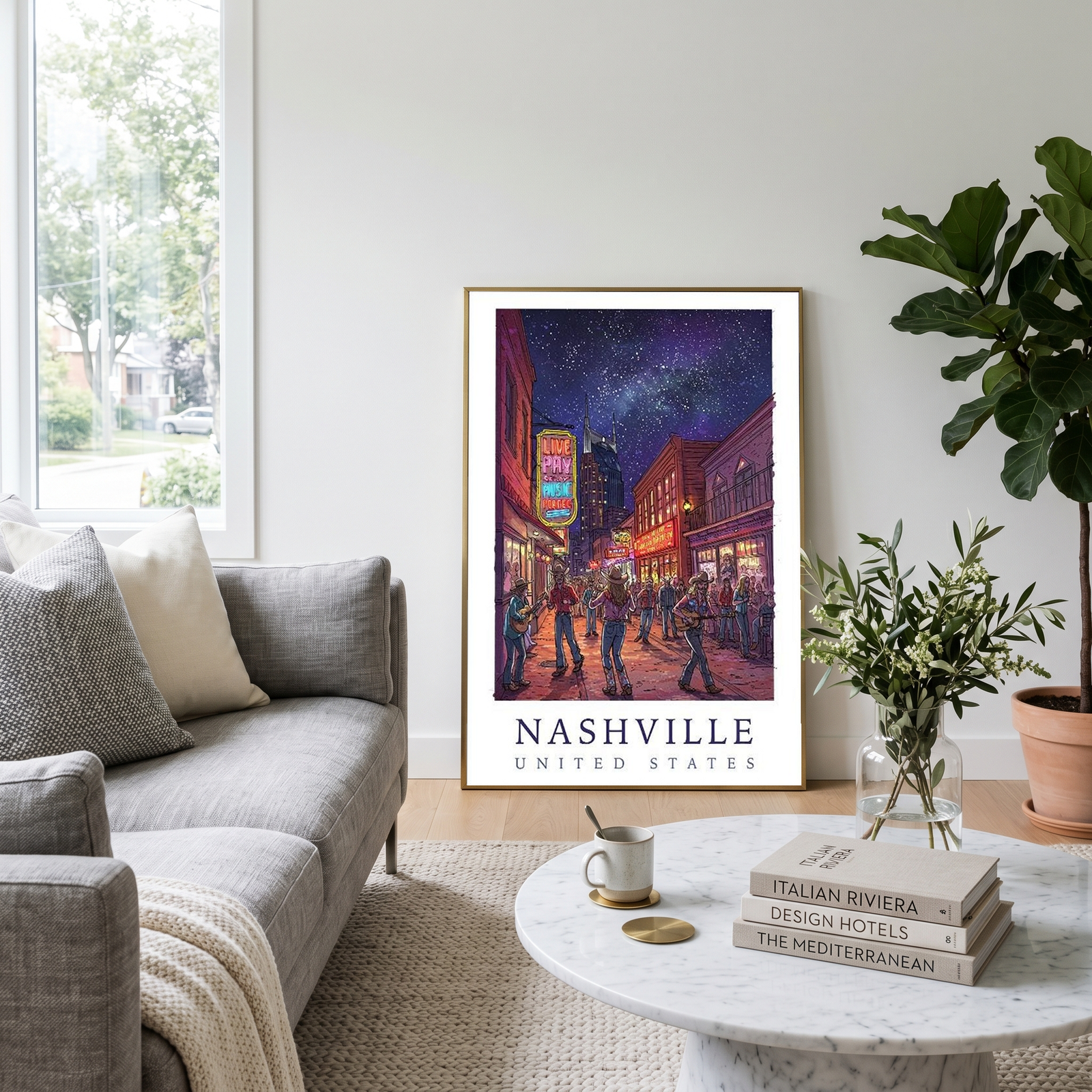 Nashville Travel Poster — Music City Broadway Honky Tonks Night Print