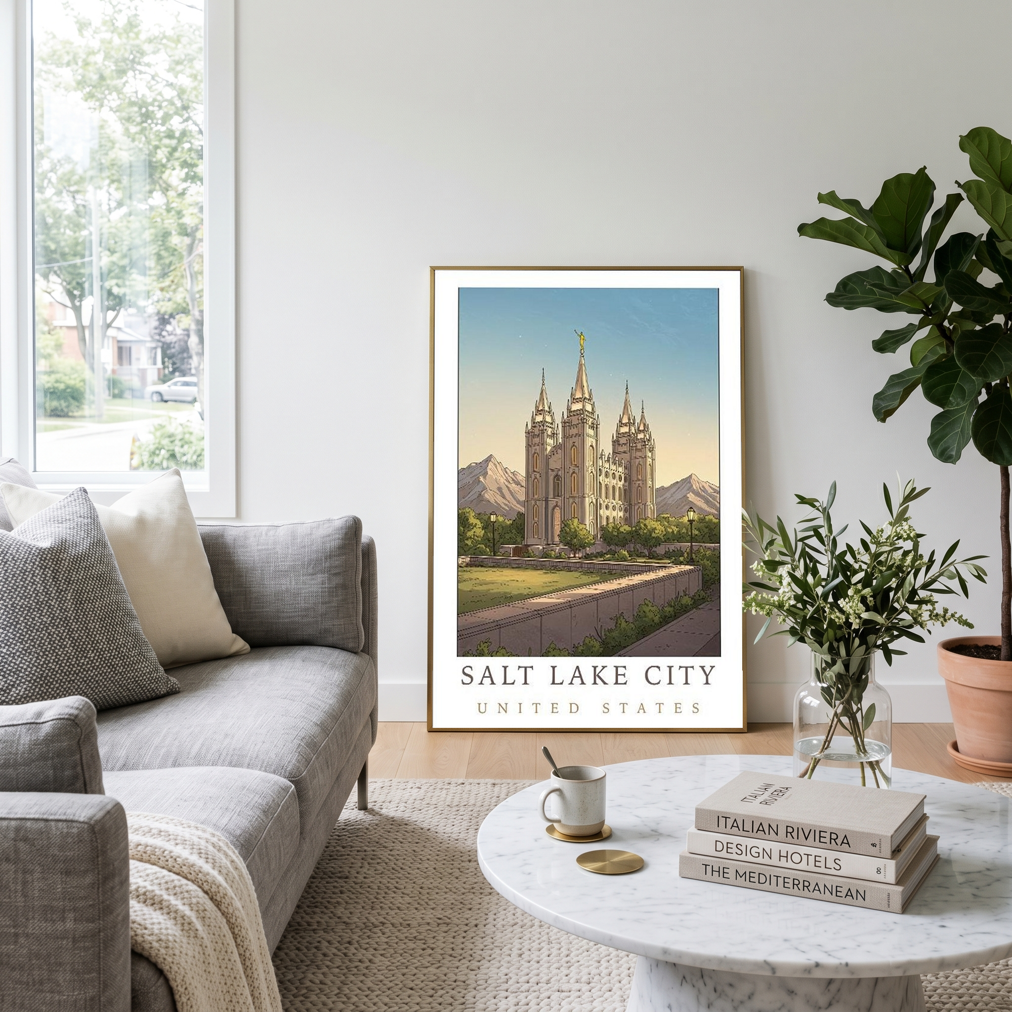 Salt Lake City Utah Travel Poster — Temple Square Wasatch Mountains Print