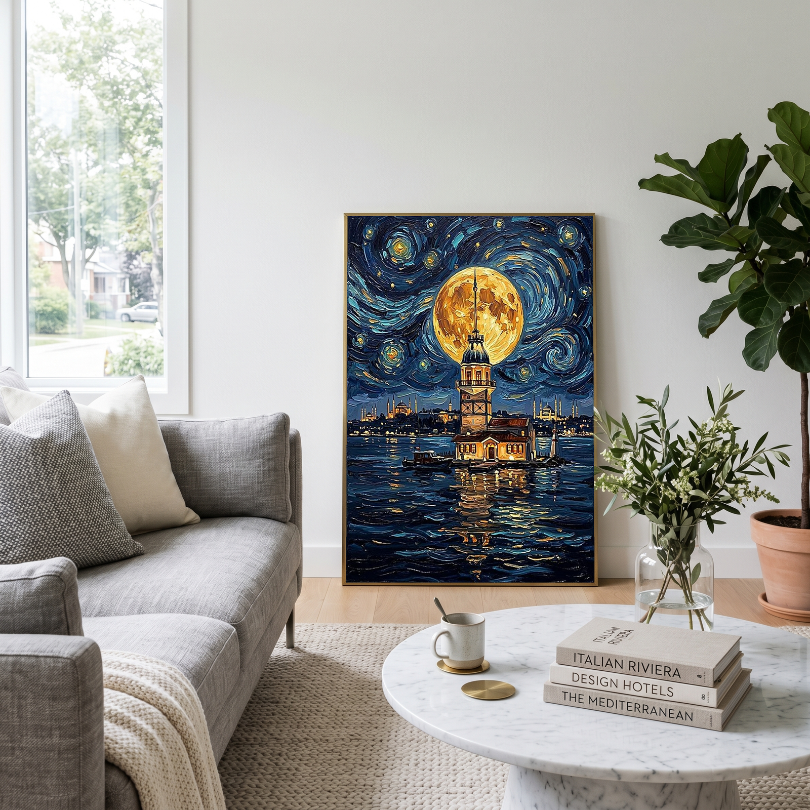 Maiden Tower Istanbul Full Moon Print — Van Gogh-Style Skyline Wall Art