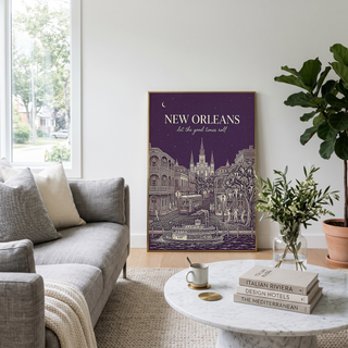 New Orleans Line Art Print — Aubergine French Quarter Skyline Wall Art