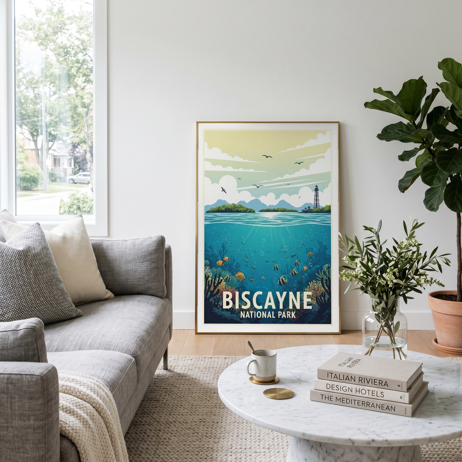 Biscayne National Park Poster — Vintage Florida Coral Reef Lighthouse Print