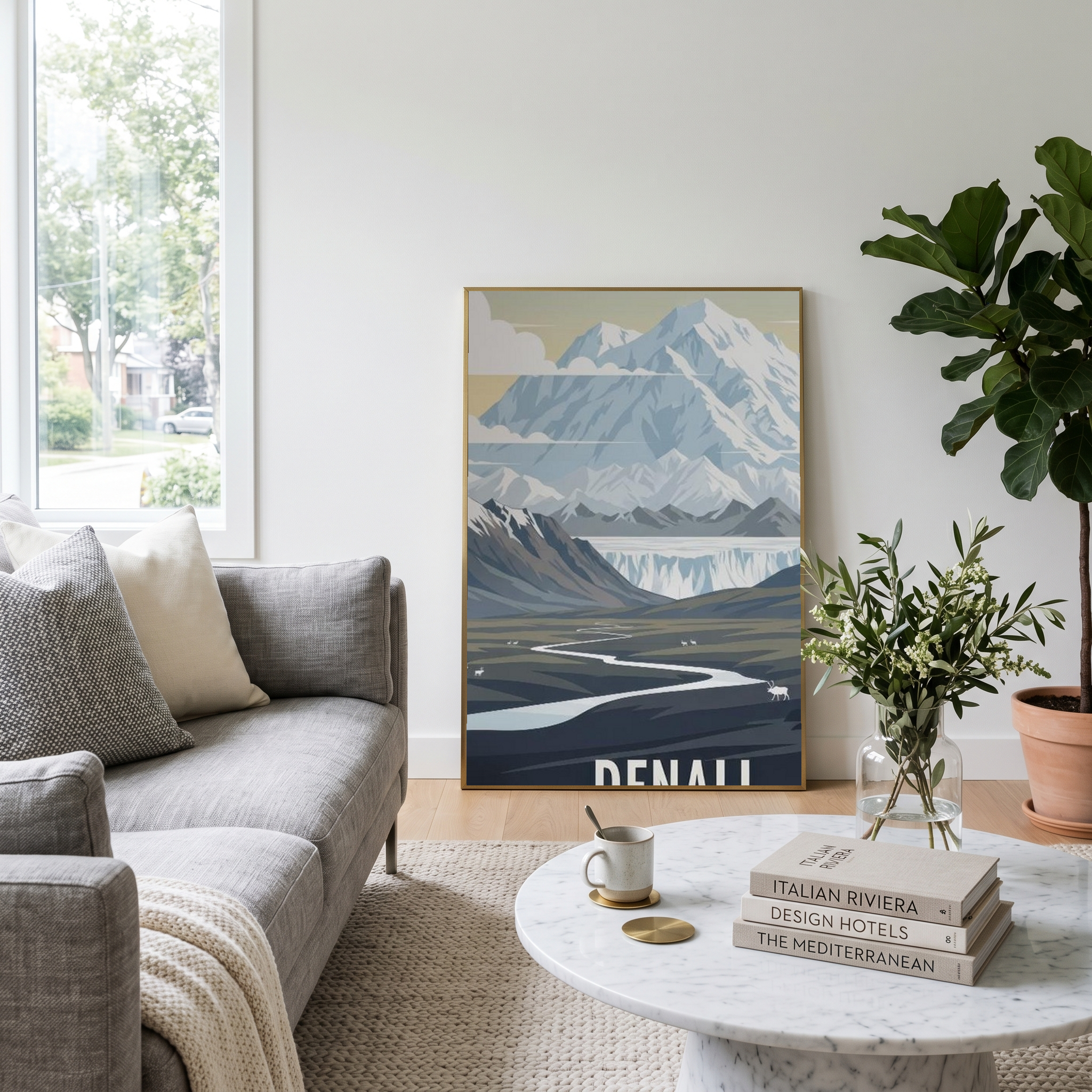Denali National Park Poster — Vintage Alaska Caribou Mount McKinley Print