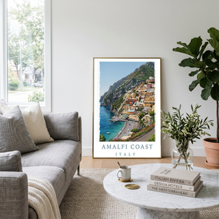 Amalfi Coast Italy Travel Poster — Positano Cliffside Village Print