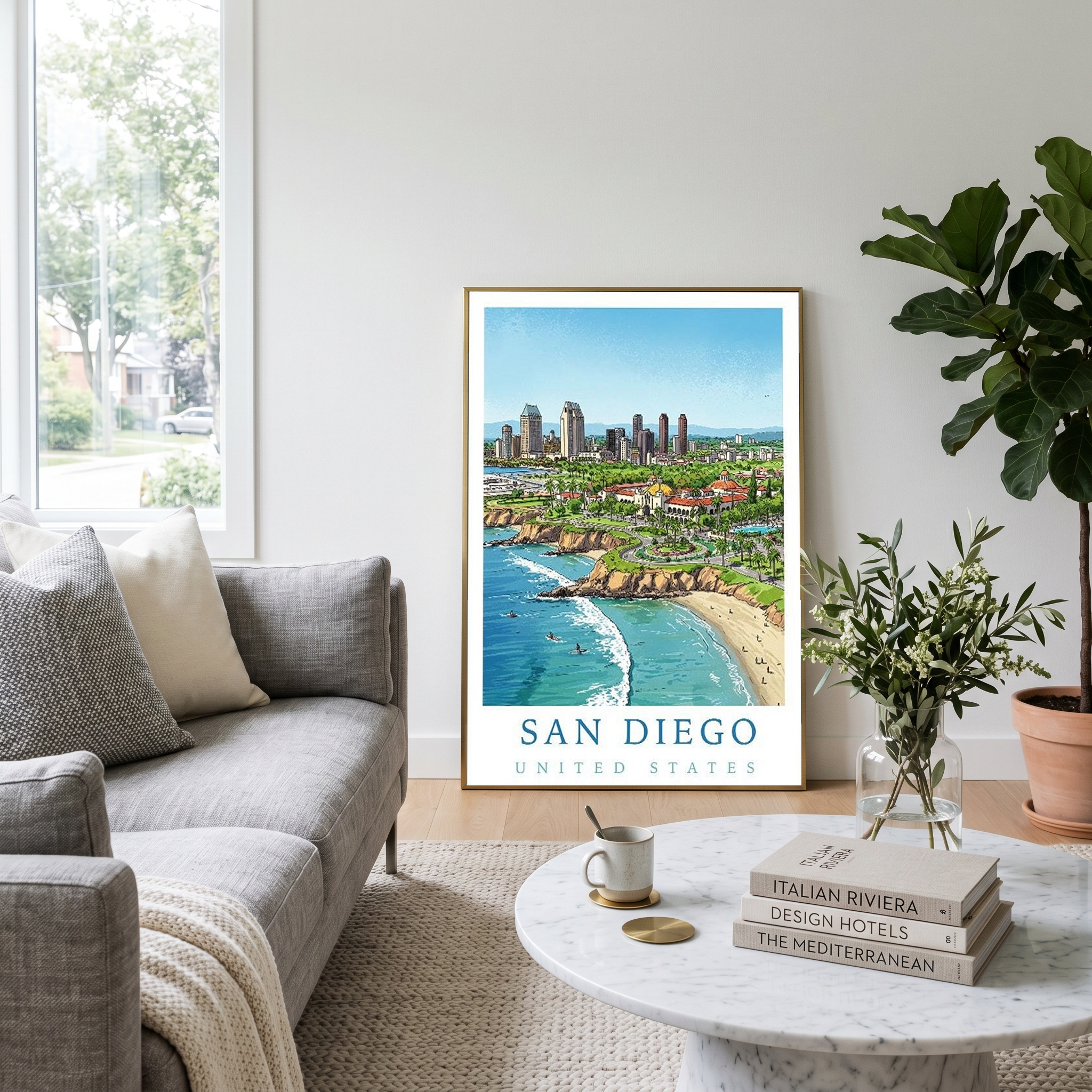 San Diego Travel Poster — Coastal Skyline Cabrillo Beach Print