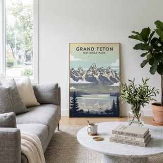 Grand Teton National Park Poster — Vintage Wyoming Bison Jackson Lake Print