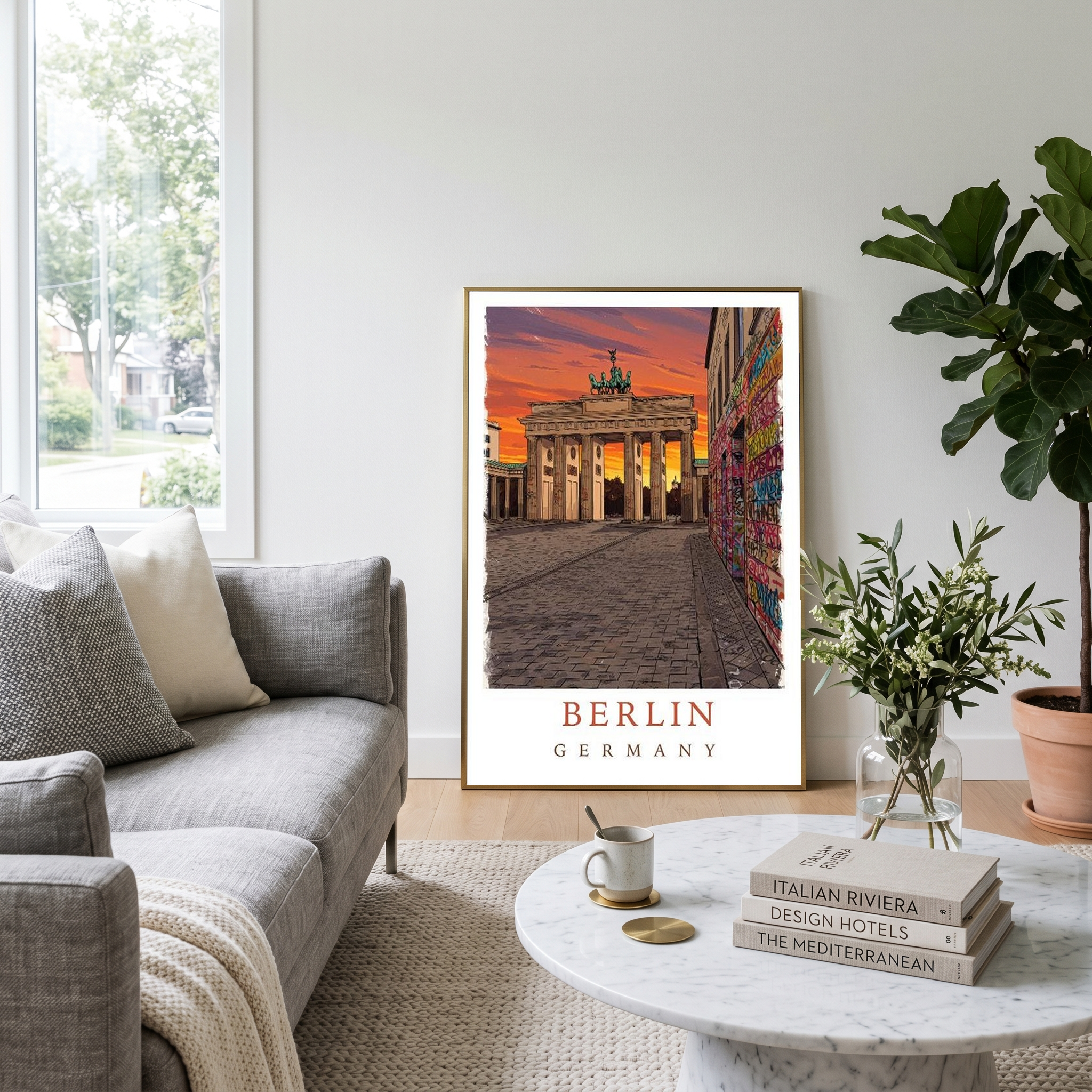Berlin Germany Travel Poster — Brandenburg Gate Sunset Graffiti Print