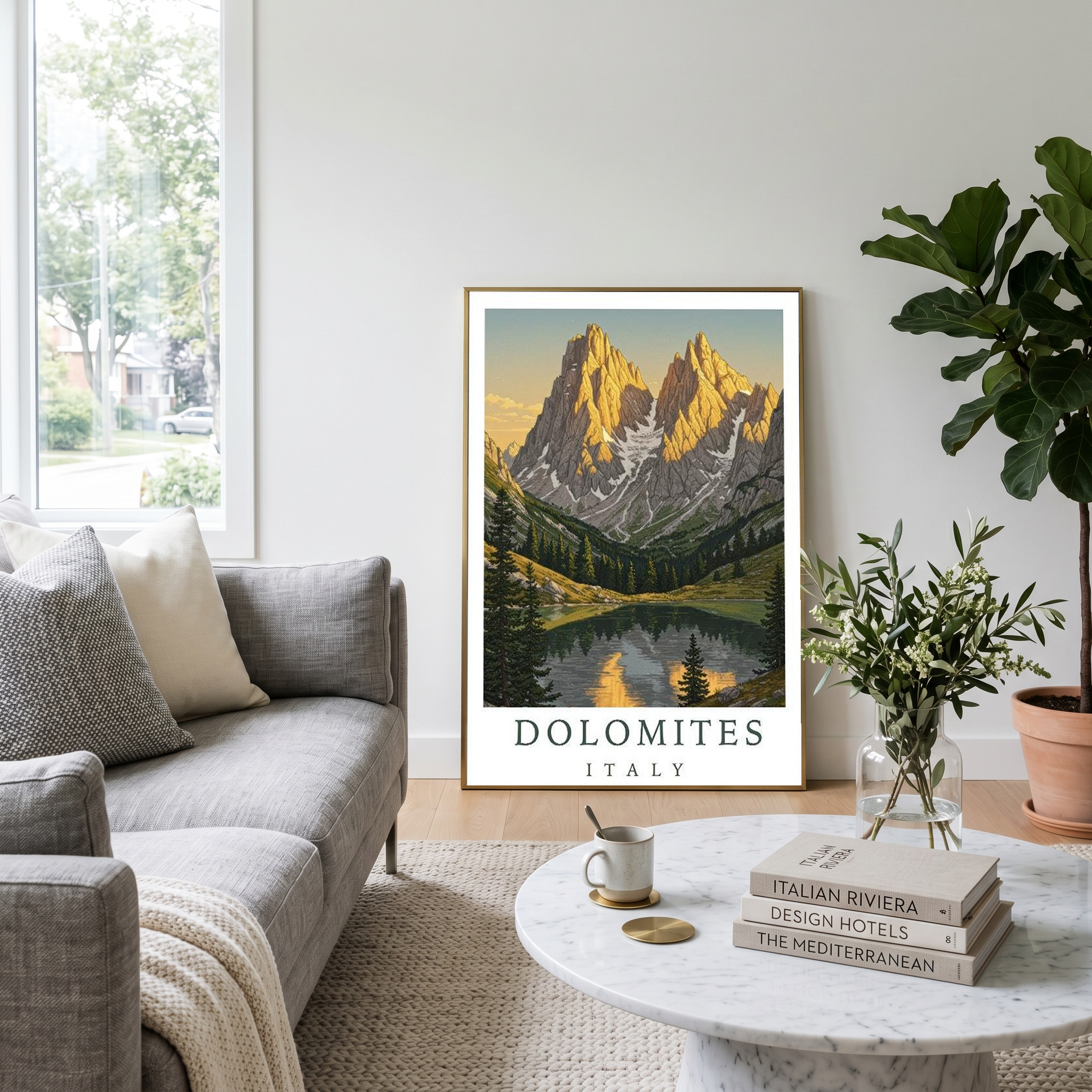 Dolomites Italy Travel Poster — Vintage Alpine Mountain Lake Print